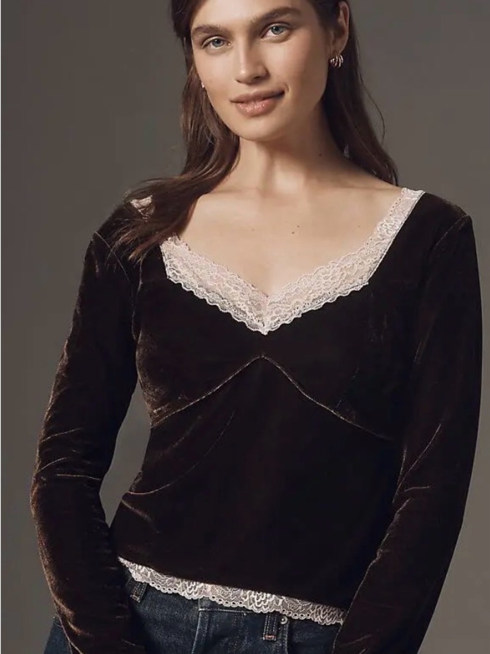 By Anthropologie 🍂 Velvet Lace V-Neck Top